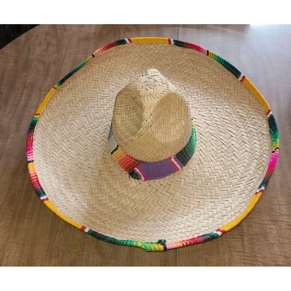 LARGE STRAW MEXICAN SOMBRERO HAT 20 Inch, Opening Is 7½ X 6¾ Inches - Picture 2 of 4